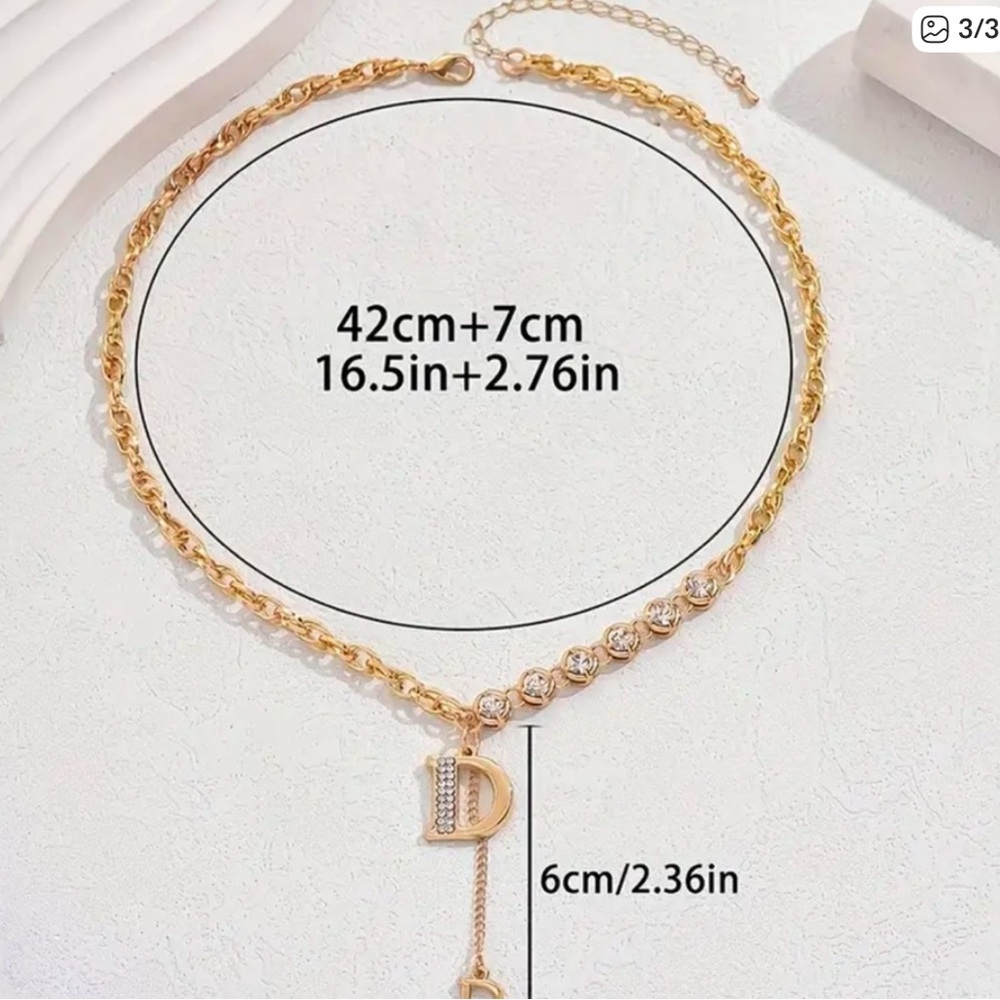 Initial Necklace Letter D Fashion Zirconia Necklace - Picture 3 of 3